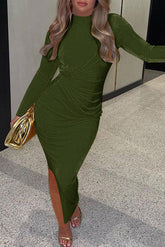 Schickes schwarzes, langärmliges, figurbetontes Kleid